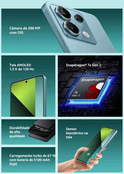 Imagem de Smartphone Note13 PRO 5G NFC 256G / 128GB + 12GB Ram Camera 200MPX Top de linha Premium Desing Snapdragon 7 Gen 2 tela 120Hz FHD+ AMOLED versão Global