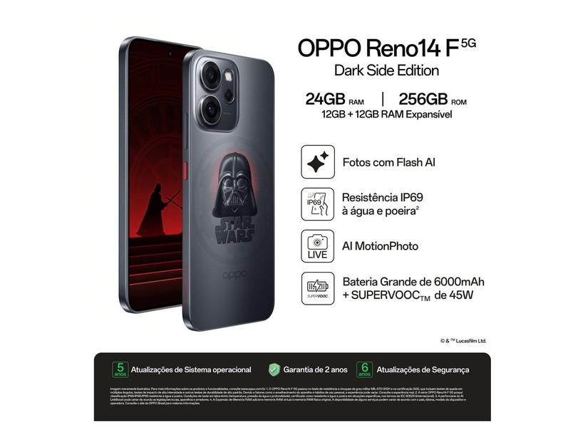 Smartphone Oppo Reno14 F 256GB 5G 12GB RAM Dark Side 6.57