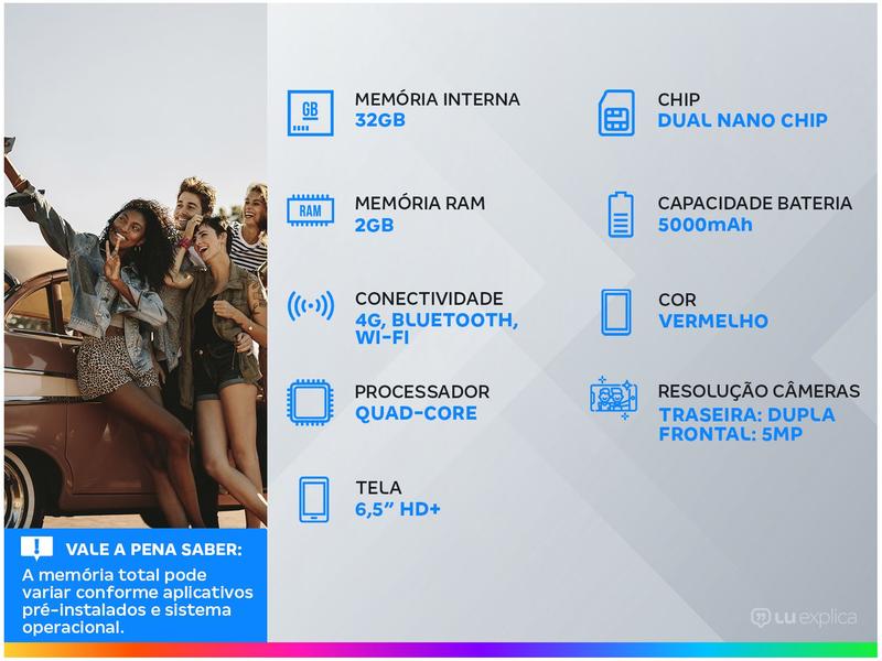Imagem de Smartphone Samsung Galaxy A02 32GB Vermelho 2GB RAM 6,5" Câm. Dupla + Selfie 5MP Dual Chip