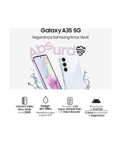 Smartphone Samsung Galaxy A35 5G 128GB 6.6" TriplaCâm 50+8+5MP Azul Imagem de Smartphone Samsung Galaxy A35 5G 128GB 6.6" TriplaCâm 50+8+5MP Azul