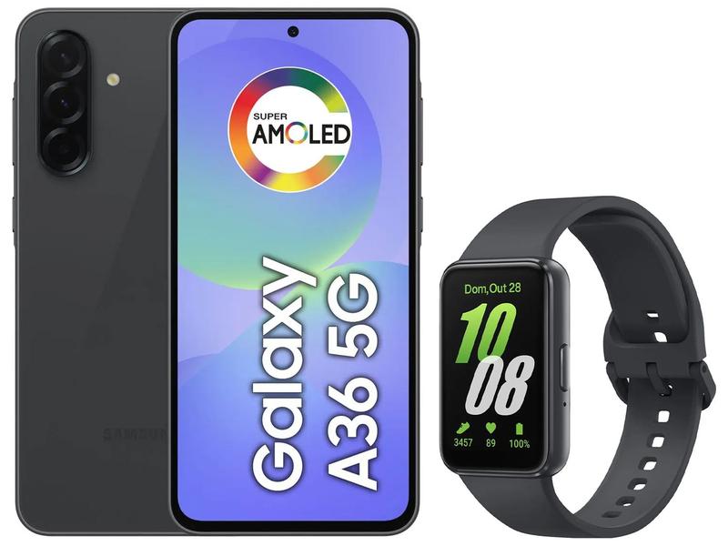 Smartphone Samsung Galaxy A36 256GB 5G 8GB RAM - Preto + Smartband Galaxy Fit3 Grafite