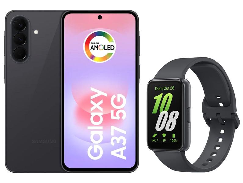 Smartphone Samsung Galaxy A37 256GB Preto - 5G + Smartband Samsung Galaxy Fit3 Grafite