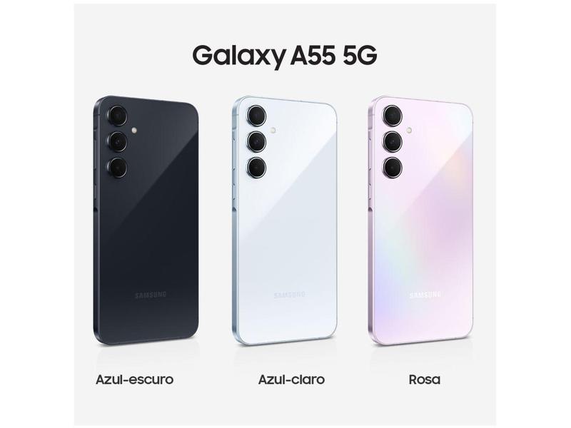 Imagem de Smartphone Samsung Galaxy A55 128GB Azul Claro 5G 8GB RAM 6,6" Câm. Tripla + Selfie 32MP Dual Chip