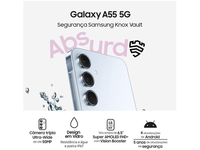 Smartphone Samsung Galaxy A55 128GB Azul Claro - 5G 8GB RAM + Smartband Samsung Galaxy Fit3 Rosé Imagem de Smartphone Samsung Galaxy A55 128GB Azul Claro