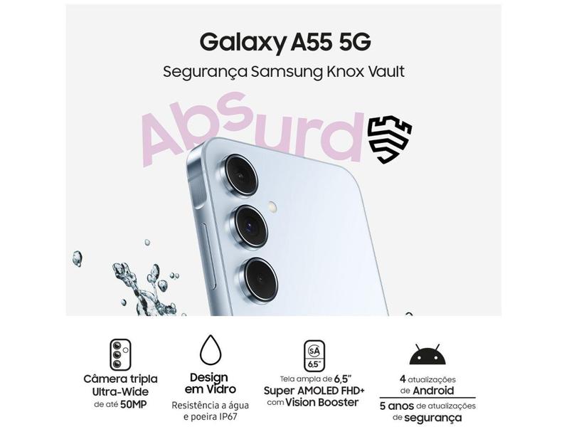 Imagem de Smartphone Samsung Galaxy A55 128GB Azul Escuro 5G 8GB RAM 6,6" Câm. Tripla + Selfie 32MP Dual Chip