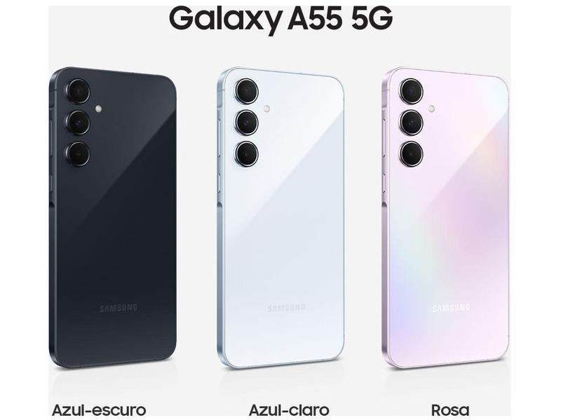 Smartphone Samsung Galaxy A55 256GB Azul Escuro - 5G 8GB RAM + Smartband Samsung Galaxy Fit3 Rosé Imagem de Smartphone Samsung Galaxy A55 256GB Azul Escuro