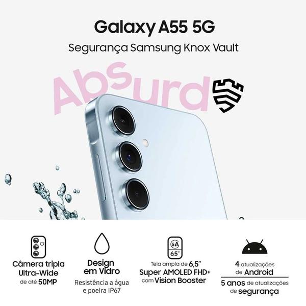 Imagem de Smartphone Samsung Galaxy A55 5G 128GB Tela 6.6 Câmera 50MP Selfie 32MP Android 14