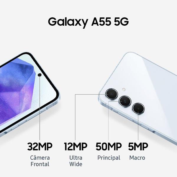 Imagem de Smartphone Samsung Galaxy A55 6.6" 5G 8GB 256GB Azul Escuro Câmera Tripla 50MP