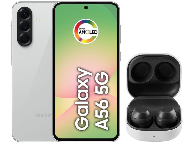 Smartphone Samsung Galaxy A56 128GB 5G 8GB RAM - Cinza + Fone de Ouvido Buds FE Sem Fio Gr... Smartphone Samsung Galaxy A56 128GB 5G 8GB RAM - Cinza + Fone de Ouvido Buds FE Sem Fio Gr...