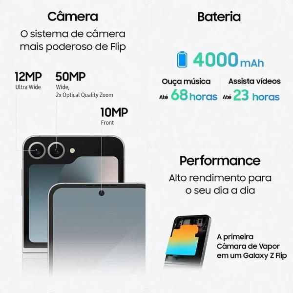 Imagem de Smartphone Samsung Galaxy Z Flip6 512GB Cinza 5G - Tela dobrável de 6.7" e 12GB de RAM