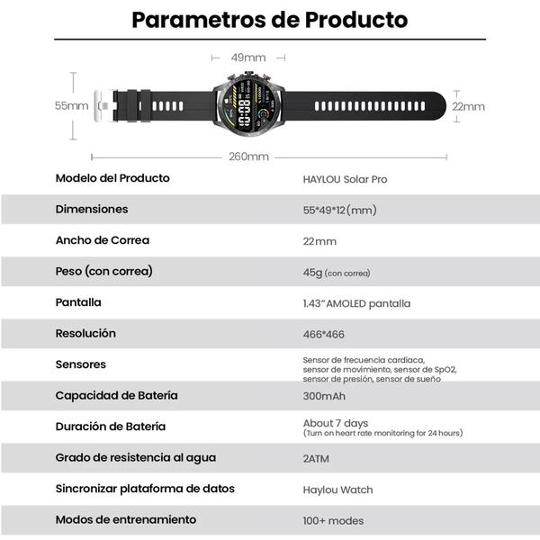 Imagem de Smartwatch Haylou Solar Pro Tela Amoled de 1,43" chamada bluetooth, reprodução de música