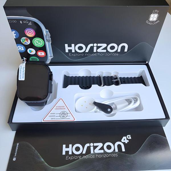 Imagem de Smartwatch Horizon 16GB chip 4G celular de pulso apps play store Camera integrada tela amoled 49mm + 2 Pulseiras