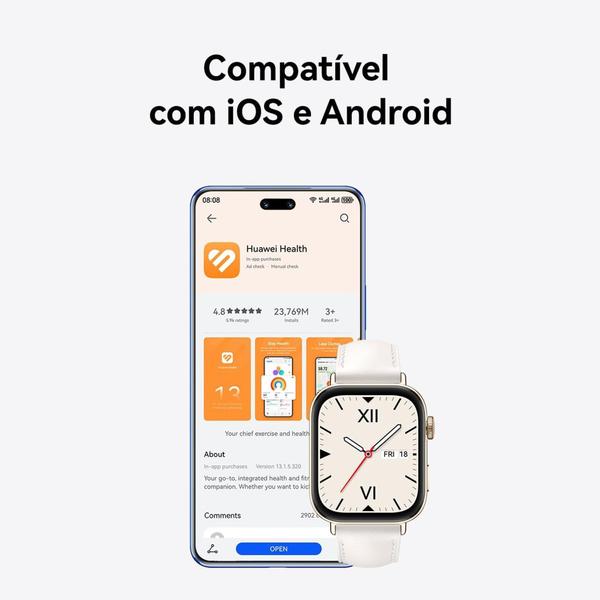 Imagem de SmartWatch HUAWEI WATCH Fit 3 - Versão Global (Rosa) Tela AMOLED de 1,82" Design Ultra-fino