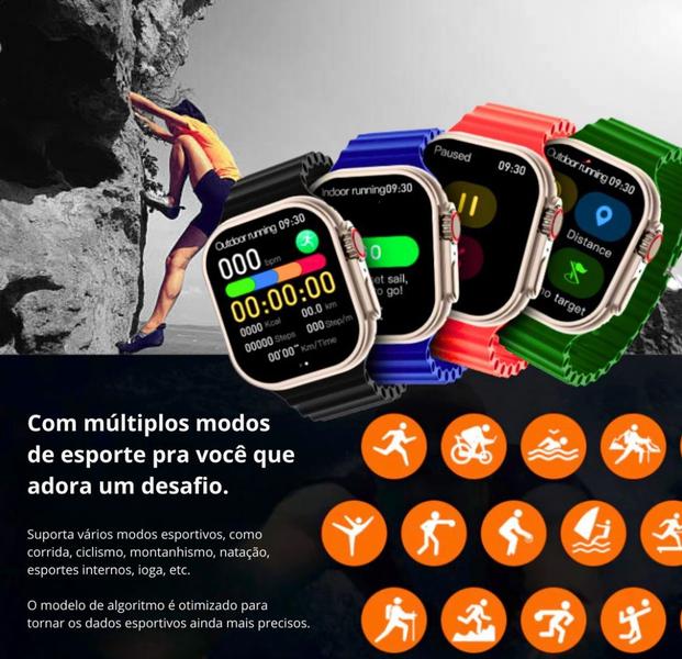 Imagem de Smartwatch Hw Ultra 2 GPS SIRI NFC Chat-gpt 49mm Nfc 7 Pulseiras Case Multi-Funções de Esportes