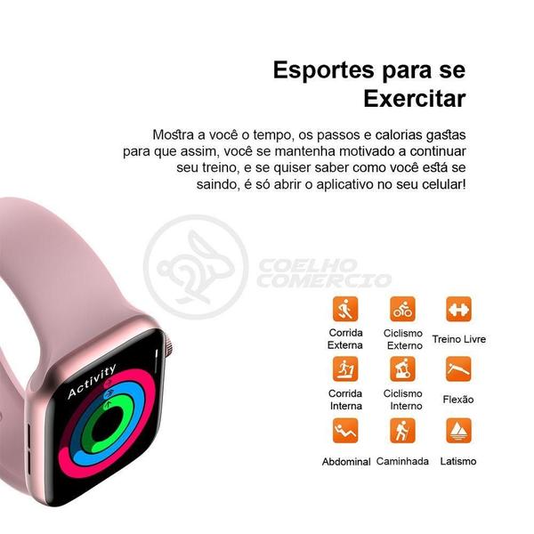 Smartwatch Hw22 Rosa Troca Pulseira Android Ios Cardíaco - SMART BRACELET Imagem de Smartwatch Hw22 Rosa Troca Pulseira Android Ios Cardíaco