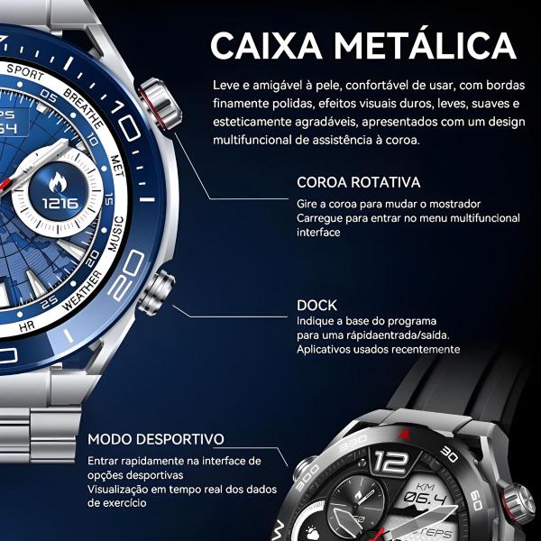 Imagem de Smartwatch Hw5 Max C/3 Pulseiras Masculino Android iOS Assistente de Voz Relogio Inteligente Gps