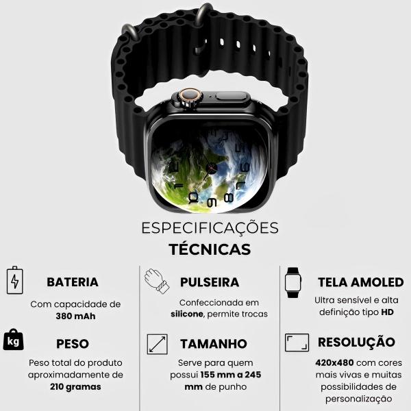 Imagem de Smartwatch Hw8 Ultra Max 49mm Nfc Série 8 Relógio Inteligente + Pulseira Silicone Original Oceano