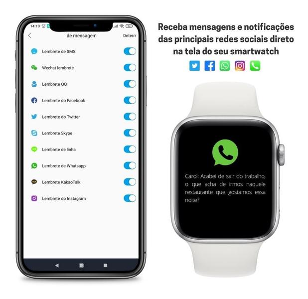 Imagem de Smartwatch Inteligente Gl08 Branco Fitness Frequência Notificação de Redes Sociais e Whatsapp