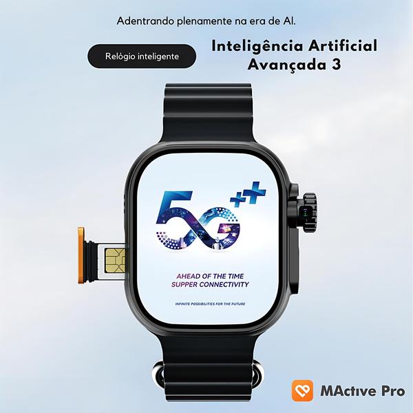 Imagem de Smartwatch Microwear Ai3 Pro 16GB chip 5G celular de pulso câmera integrada sistema android integrado playstore 49mm amoled NFC + 7 Pulseiras