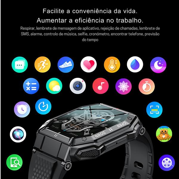 Imagem de Smartwatch Militar Tático Zwear ZW05 - Resistente à Água e Ideal para Esportes  Lançamento 2024