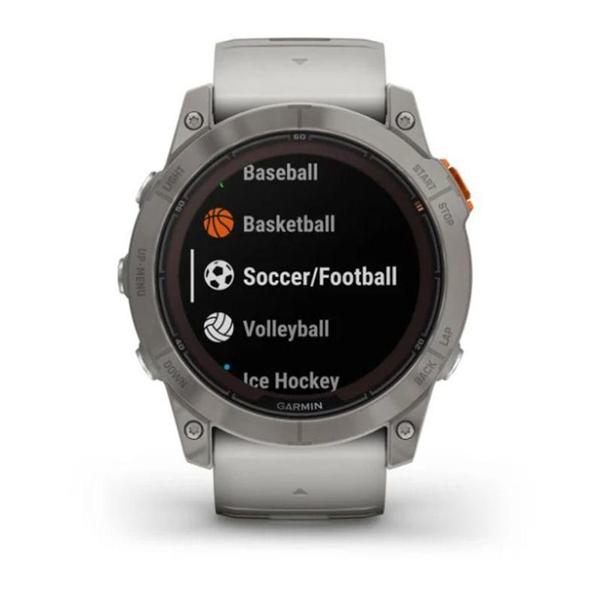 Imagem de Smartwatch Relógio Garmin Fenix 7X Pro Safira Solar Titânio c/ pulseira Cinza/Laranja com Monitor Cardíaco de Pulso com GPS 51mm