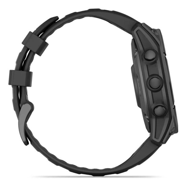 Imagem de Smartwatch Relógio Garmin Fenix E Aço cinza ardósia com Pulseira de Silicone Preta 47mm