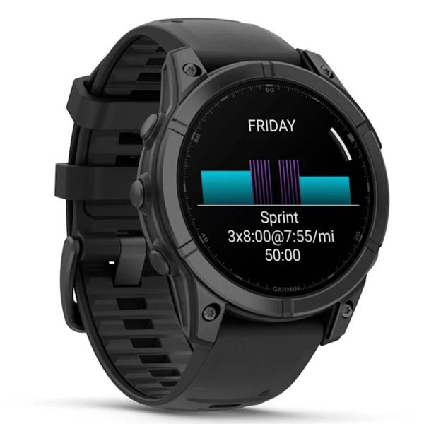 Imagem de Smartwatch Relógio Garmin Fenix E Aço cinza ardósia com Pulseira de Silicone Preta 47mm