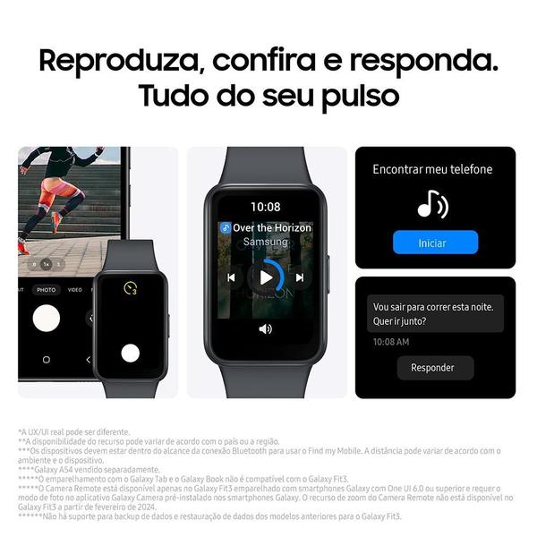 Imagem de SmartWatch Samsung Galaxy Fit3 53mm, Tela Amoled, Resistente à Água, 13 Dias de Bateria, Mais de 100 Exercicios, Grafite - SM-R390NZAAZTO