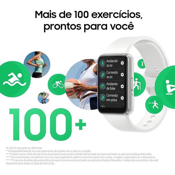 Imagem de Smartwatch Samsung Galaxy Fit3 Display 1.6" Prata,  Pulseira Esportiva, Resistente À Água, Monitor Cardíaco