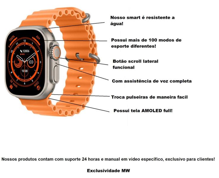 Imagem de SmartWatch T800 Ultra Chamadas Esportes Notificações Botão scroll Bluetooth