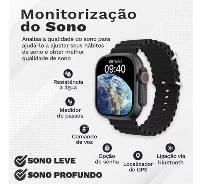 Imagem de Smartwatch T800 Ultra Preto Original Tela Infinita 1.99” com Fitness