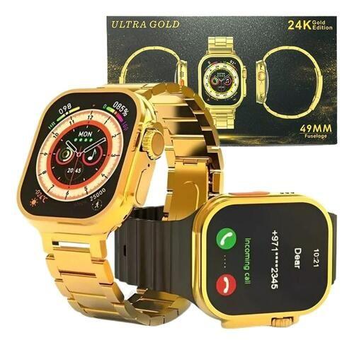 Imagem de  Smartwatch Ultra Gold 24K Com NFC 2 Pulseiras Lançamento