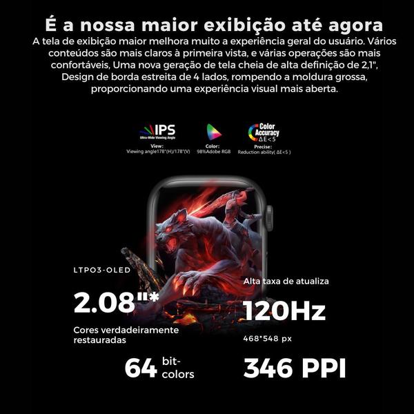 Imagem de Smartwatch W10 Lançamento 2025 Série 10 X Microwear Original NFC tela 47m Amoled 120Hz novo sistema MicroOs 10 resistencia certificada IP68