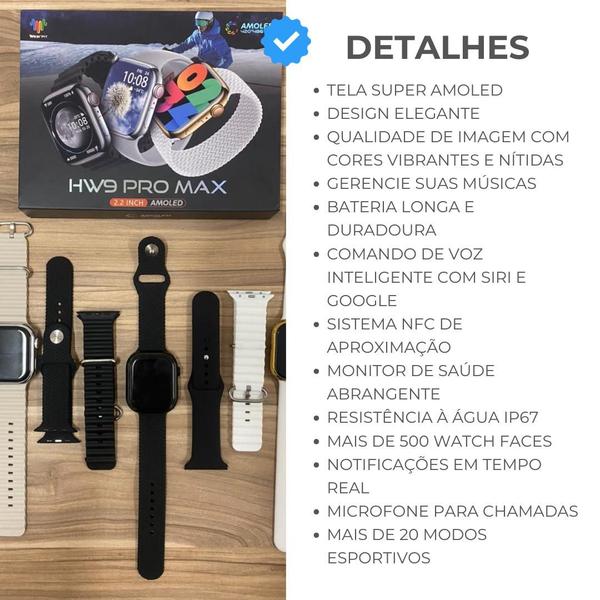 Imagem de Smartwatch Watch 9 ProMax Amoled NFC + 3 Pulseiras GPS Traking + 20 modos Esportivos