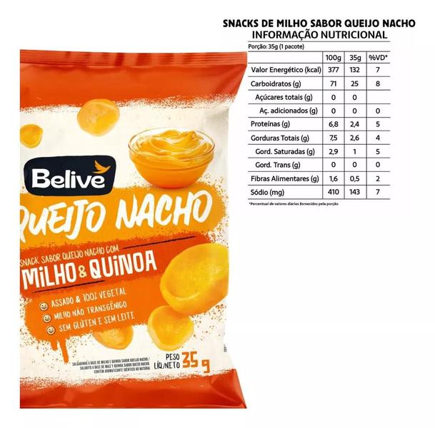 Imagem de Snack De Milho Sem Gluten Queijo Nacho Belive 35g KIT 10 UN