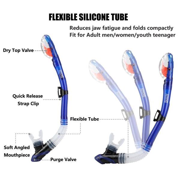 Imagem de Snorkel seco Aegend Blue Easy-Breath Free Diving para adultos