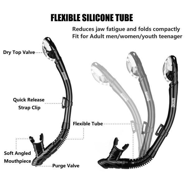 Imagem de Snorkel seco Aegend Easy-Breath Free Diving com válvula de secagem superior