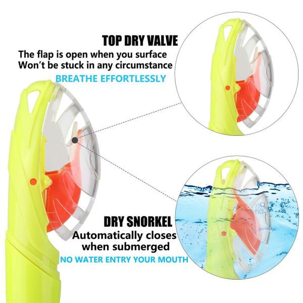 Imagem de Snorkel seco Aegend Green para mergulho com snorkel, mergulho e mergulho livre