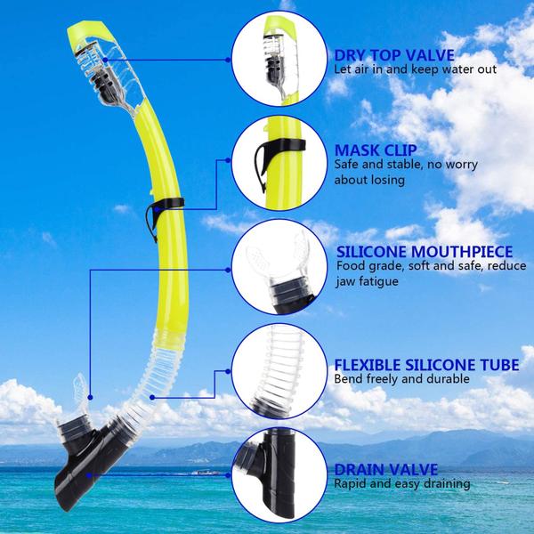 Snorkel seco AQUA A DIVE SPORTS Easy Breath para adultos, amarelo Imagem de Snorkel seco AQUA A DIVE SPORTS Easy Breath para adultos, amarelo