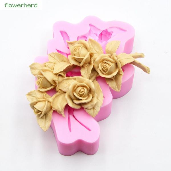 Imagem de Soap Mold 3D Rose Bouquet Silicone perfumado para decoração de bolos