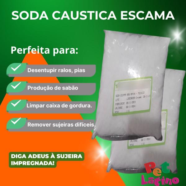 Imagem de Soda Escamas 99 % 5 Pacotes Com 1 Kg Cada Para Sabão e Desentupimento