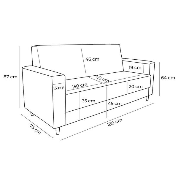 Imagem de Sofá 03 Lugares 180cm Atenas Suede Bege Pés Castanho - Pallazio