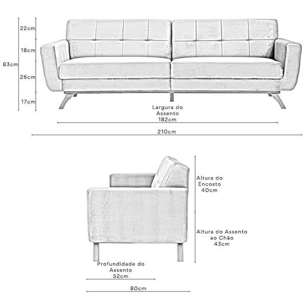 Imagem de Sofá 03 Lugares 210cm Miami Base Madeira Veludo Azul Escuro - Nexta Casa