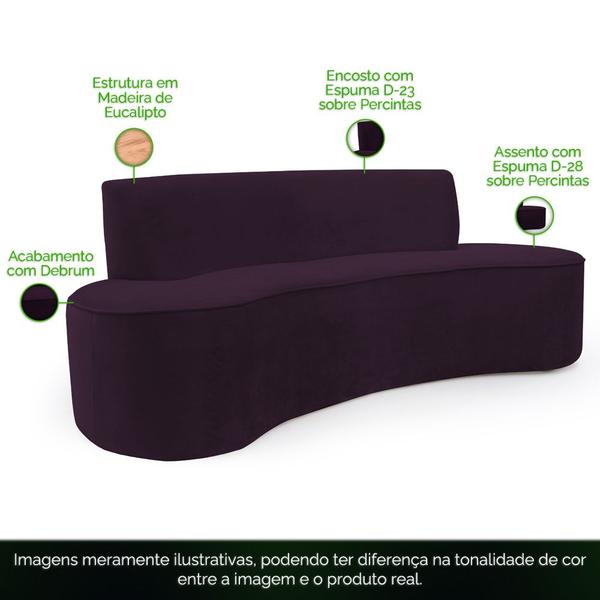 Imagem de Sofá 03 Lugares 210cm Mônaco Veludo Roxo - Nexta Casa