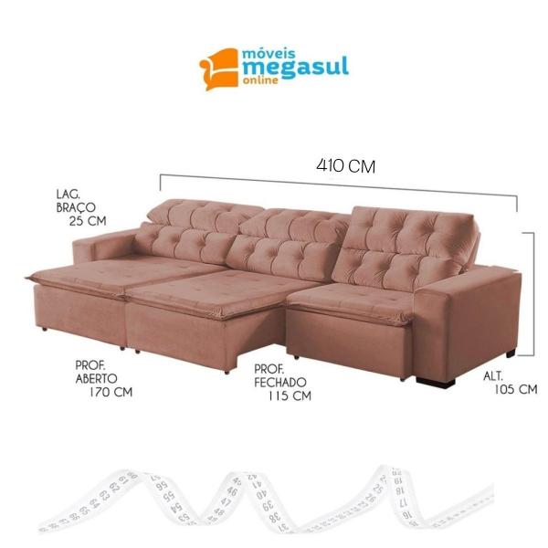 Imagem de Sofá 09 Lugares Retrátil e Reclinável Alasca 410 Cm Pillow Veludo Rose - MegaSul