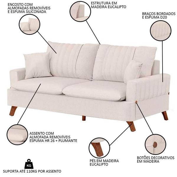 Imagem de Sofá 160Cm 2 Lugares Com Almofadas Pés Curvos Veras Linho D05 Cru - Mpozenato