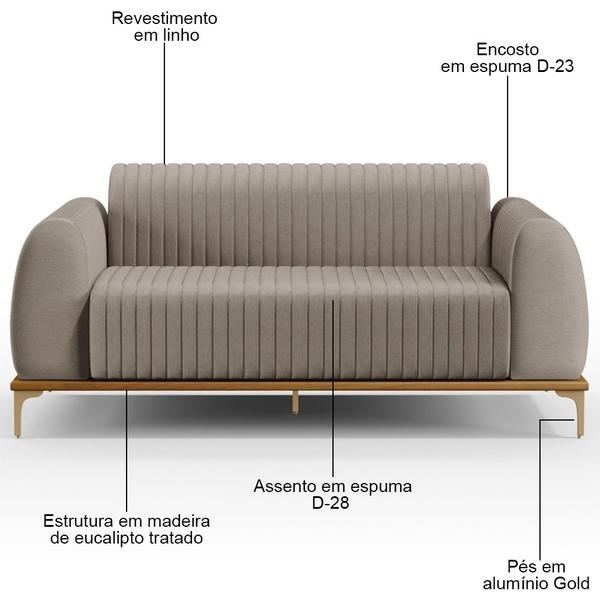 Imagem de Sofá 180cm 3 Lugares Base Gold Molino D06 Linho C-370 Bege - Mpozenato