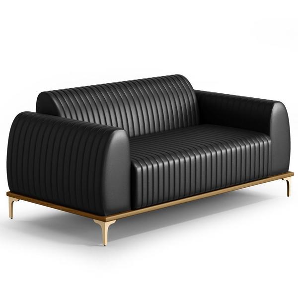 Imagem de Sofá 180cm 3 Lugares Base Gold Molino D06 PU B-159 Preto - Mpozenato