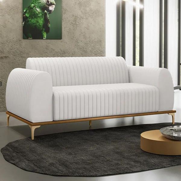 Imagem de Sofá 180cm 3 Lugares Base Gold Molino D06 PU C-12 Branco - Mpozenato