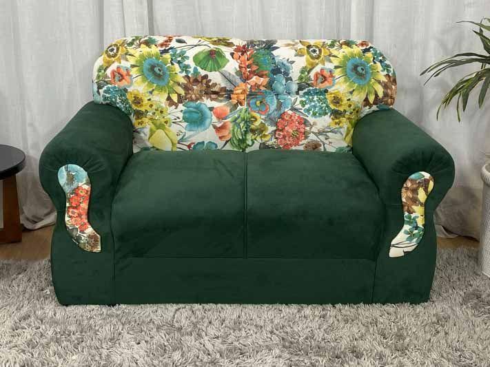 Sofá 2 e 3 Lugares Verde com Floral 200/49 Viena - Sofás